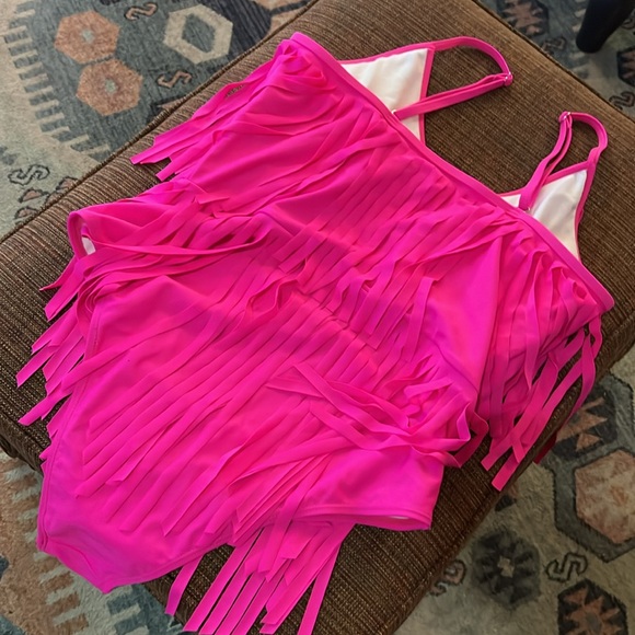 Beautiful Neon Pink Full Tassel Swimsuit - Picture 4 of 6